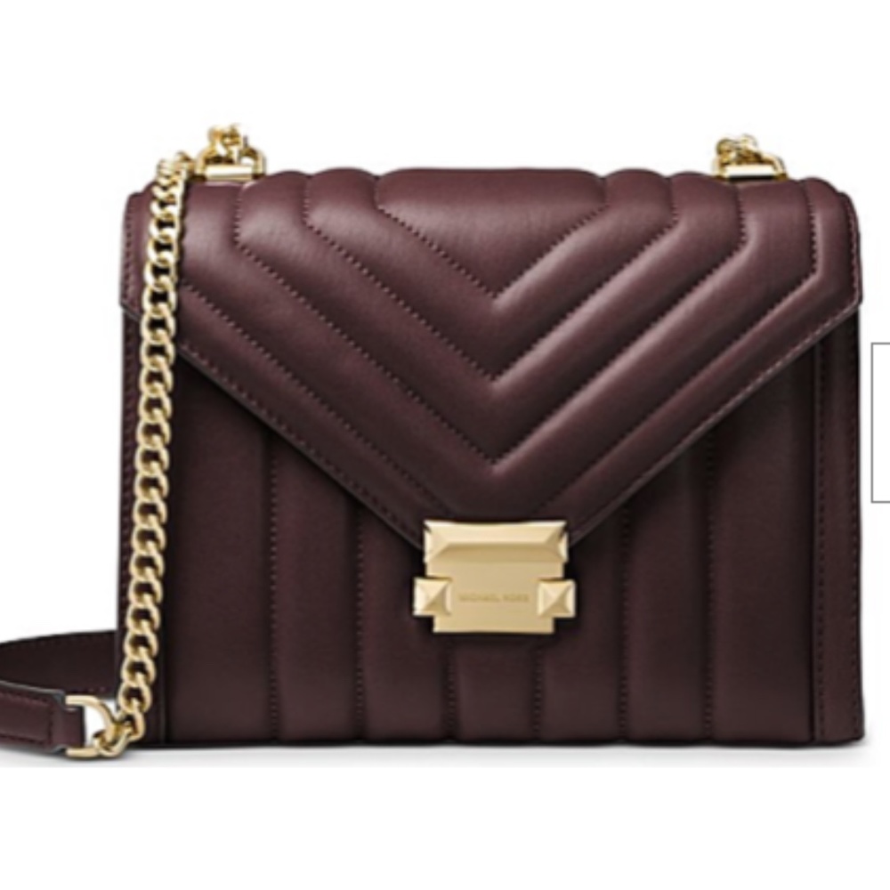 NWT Michael Kors Whitney Large Quilted Leather Shoulder Bag Barolo/Gold